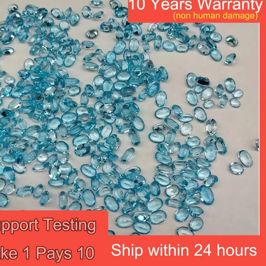 Authentic 1PCS Factory Natural Stone Oval 7X5mm Faceted Loose Gemstone Sky Blue Topaz For Ring Earring DIY Jewelry Accessories