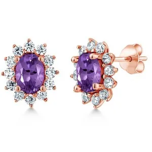 Authentic Radiant Princess-Cut Birthstone Studs in 18K Rose Gold