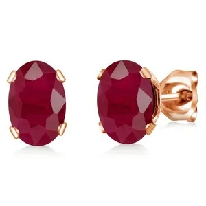 Authentic Crimson Dawn: 2‑Carat Oval Ruby Studs in Rose‑Gold Plated Silver