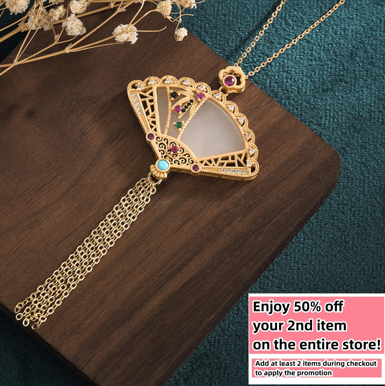 Authentic The Gilded Zephyr: Ivory Jade Fan and Tassel Talisman
