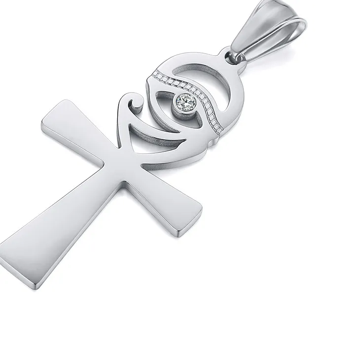 Authentic Punk Rock Eye of Horus Ankh Cross Pendants Necklace for Men Charm Jewelry Black Gold Silver Color