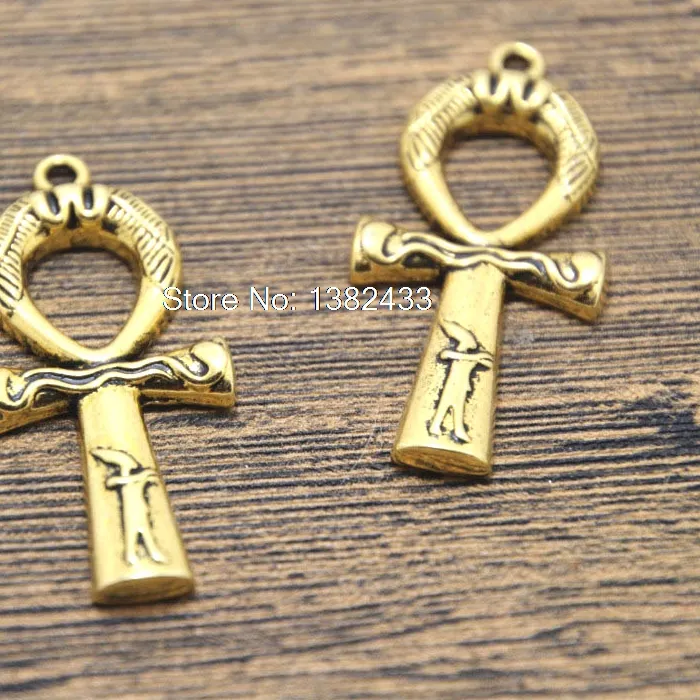 Authentic 8pcs Egyptian Ankh Cross Charm Gold Tone Cross  Symbol of Life Pendant 43x19mm
