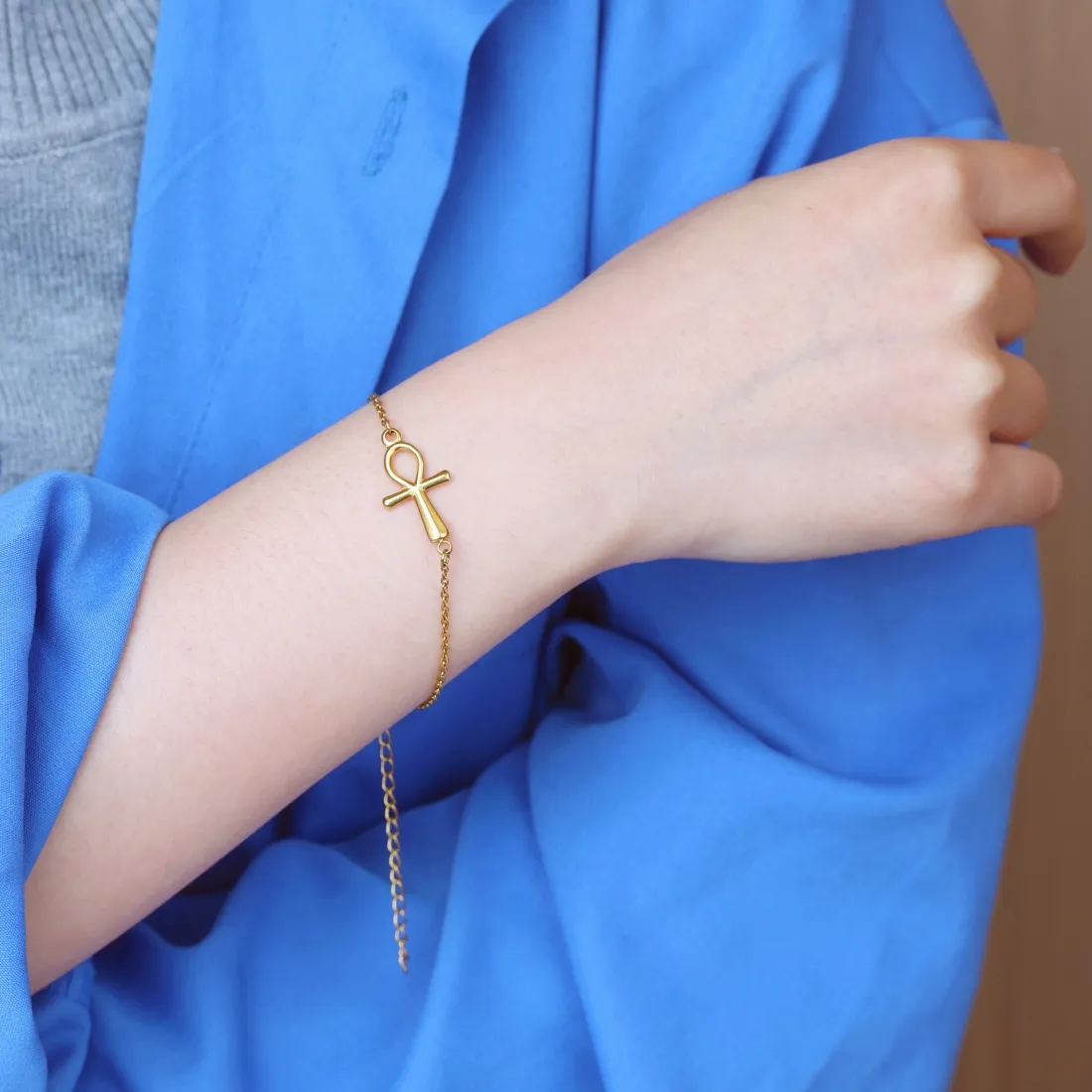 Authentic Egyptian Ankh Cross Bracelet For Women Vintage Gold Color Stainless Steel Key of Life Bracelet Egypt Jewelry Couple Gift