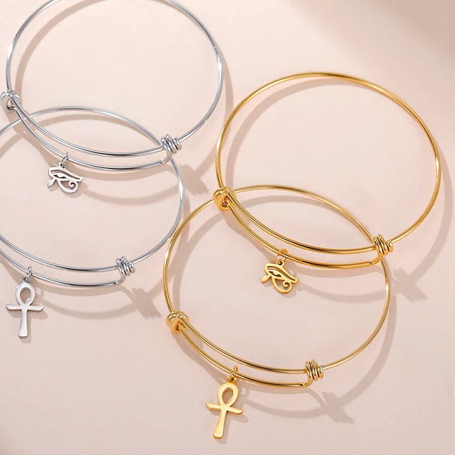 Authentic Dawapara Ankh Cross Eye of Horus Bangle Adjustable Ancient Egyptian Charm Protection Amulet Jewelry