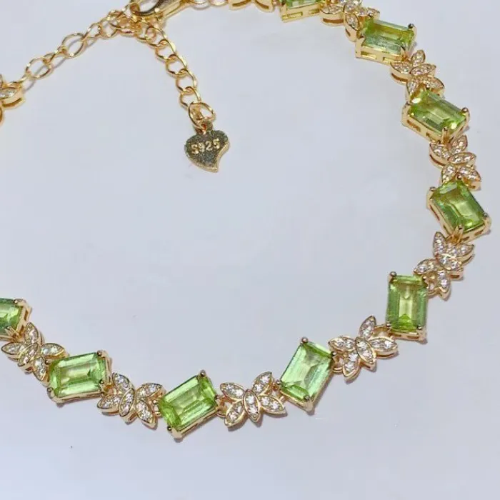 Authentic Embracing Nature's Harmony - 925 Sterling Silver Peridot Tennis Bracelet