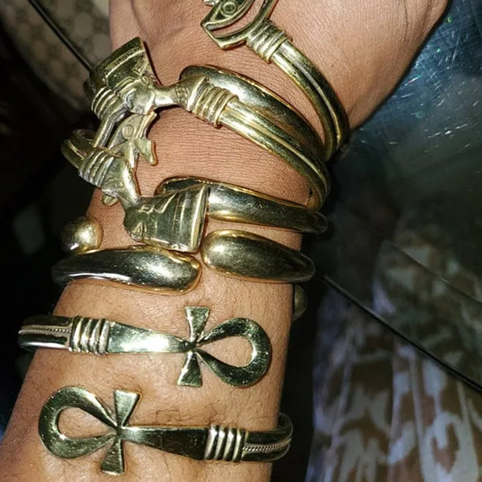 Authentic Vintage Egyptian Stainless Steel Bracelet for Women Men Gold Color Ankh Cross Queen Bangle Cuff Bracelets Jewelry pulseras