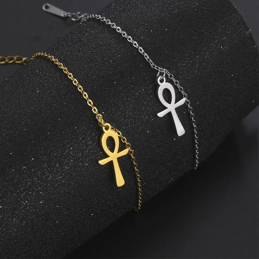 Authentic Egyptian Cross Ankh Bracelet for Women Gold Color Stainless Steel Religious Ankh Life Bracelet Jewelry Gift Wholesale 2026 Trend
