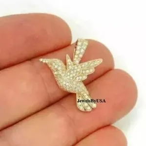 Authentic Real Diamonds Dove Bird Wing Minimalist 925 Pendant 14k Yellow Gold Plated