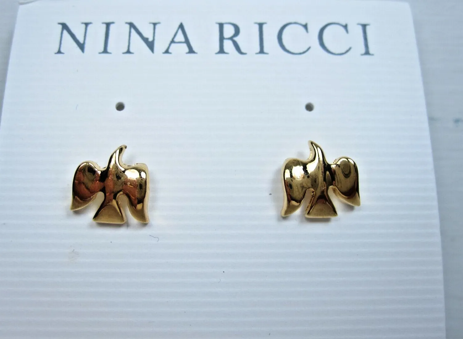 Authentic Nina Ricci Gold Plated Pierced Dove Earrings - 6139