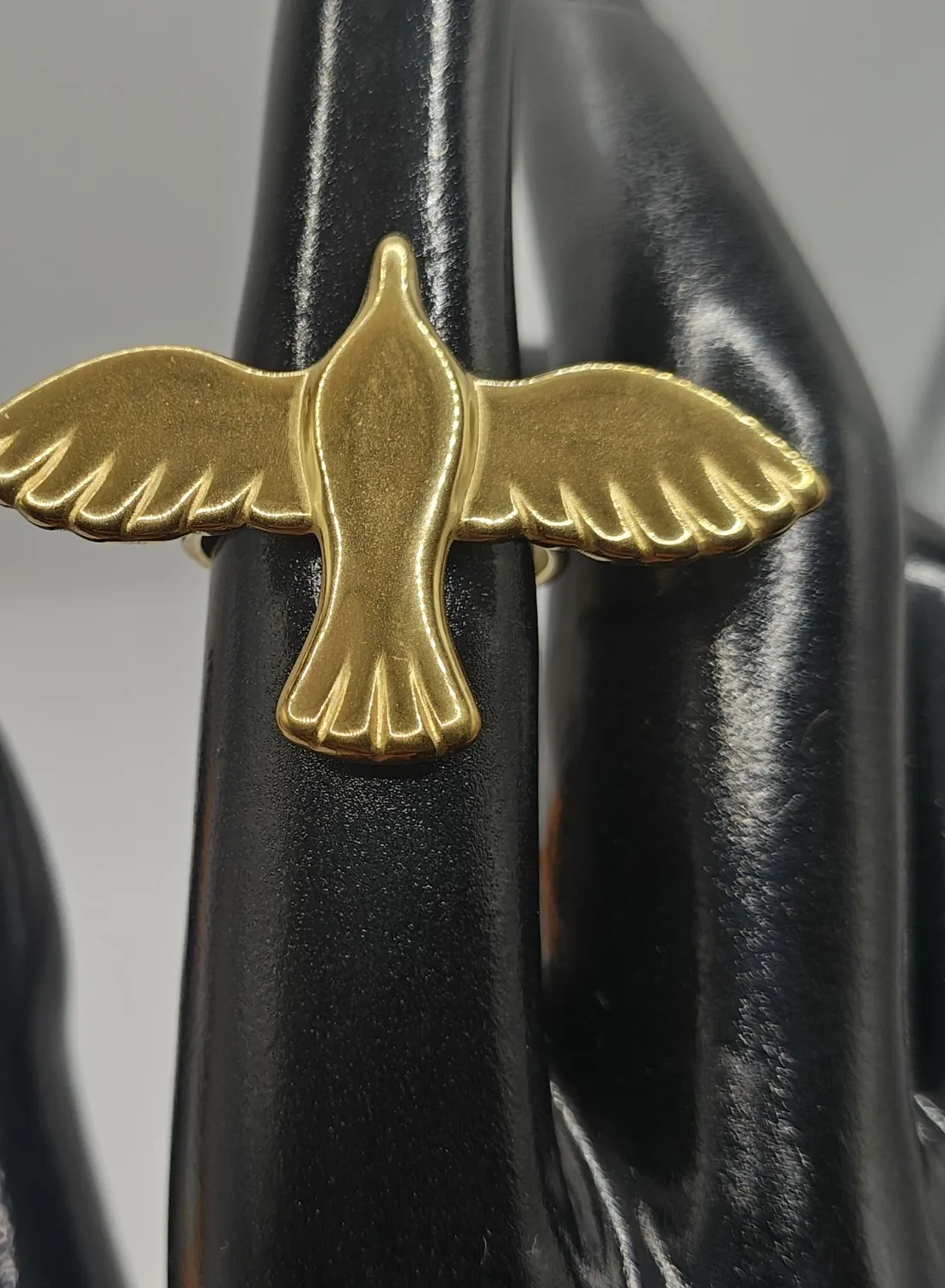 Authentic 18K Gold Plated 304 Wings Bird Peace Dove Adjustable Ring Size 6