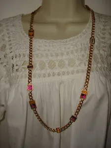 Authentic Enchanted Vintage Gold‑Plated Multicolor Crystal Curb Necklace