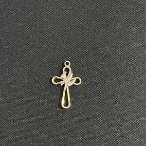 Authentic 14K Yellow Gold Plated Two Tone Flying Dove Cross Pendant 1/20 Small 0.6 Grams