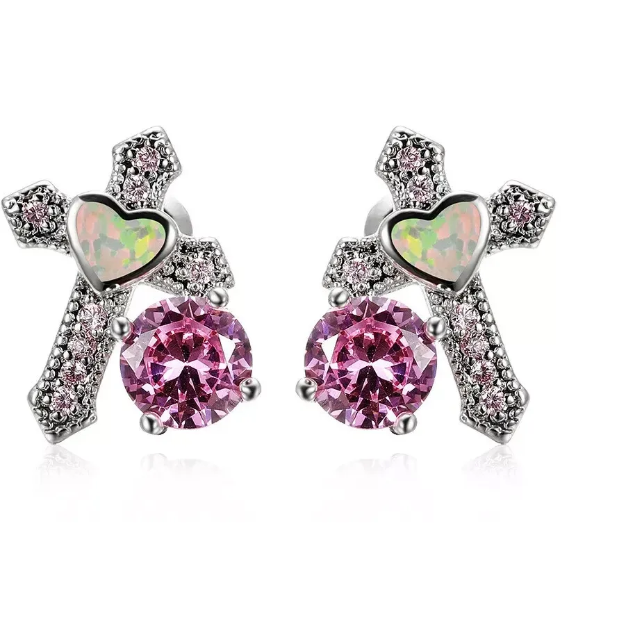 Authentic Celestial Heart-Cross Studs: A Symphony of Divine Radiance