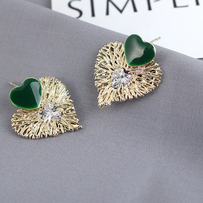 Authentic Whispers of Verdant Love: Gilded Heart Studs