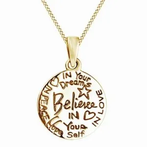 Authentic "Believe" Inspirational Message 14K Yellow Gold Plated Silver Pendant Necklace