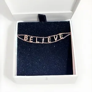 Authentic Rose Gold Plated 925 Sterling Silver “Believe” Inspirational Bracelet• In Box