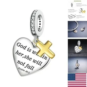 Authentic Exquisite Gold Plated Cross Dangle Charm - Inspirational Jewelry for Everyday