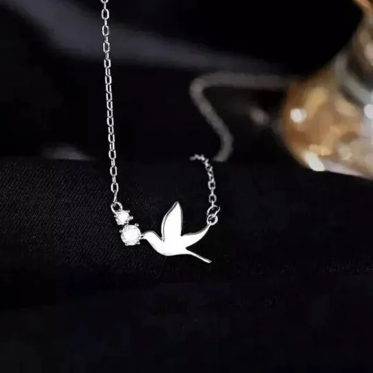 Authentic Women's Flying Dove Pendant Round Cut Lab Created Diamond 14K White Gold Plated