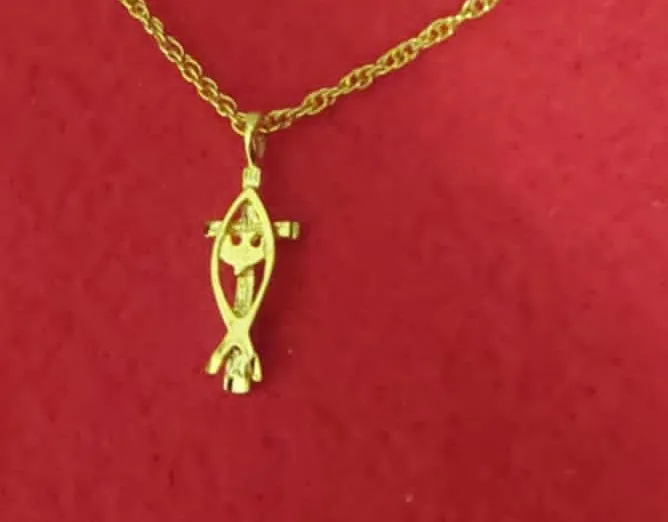 Authentic 14KT GOLD PLATED CROSS WITH DOVE CHARM PENDANT WITH 24" ROPE CHAIN - 2645