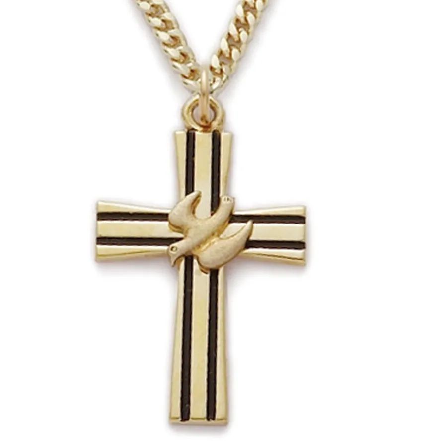 Authentic 14kt Gold Plated Sterling Silver Holy Spirit Dove Cross Pendant Necklace