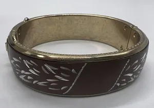 Authentic gold plated bracelet with enamel inlay brown white gold beautiful Clasp