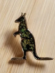 Authentic Vintage Australian Kangaroo Opal Inlay Gold Plated Enameled Brooch Pin
