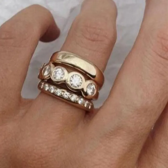 Authentic Radiant Lattice Trinitarian Zircon Ring Set