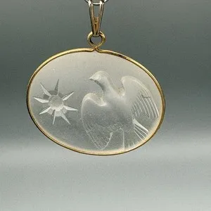 Authentic Lalique Nina Ricci Frosted Crystal Pendant Dove Gold Plated L'Air Du Temps READ