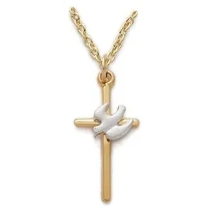 Authentic Holy Spirit's Gentle Wings: 18kt Gold Plated Dove Cross Pendant
