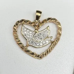 Authentic Vtg C^A Canada Gold Plated Sterling Silver Peace Dove Heart Pendant 15/16" 3.1g
