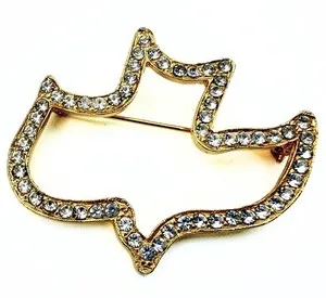 Authentic Stunning Gold Plated Figural Dove "Holy Spirit" Rhinestones Brooch