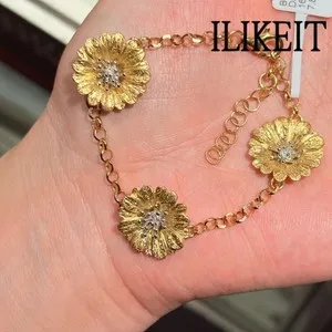 Authentic Radiant Blossom of Golden Light: S925 Silver Gold-Plated CZ Daisy Bracelet
