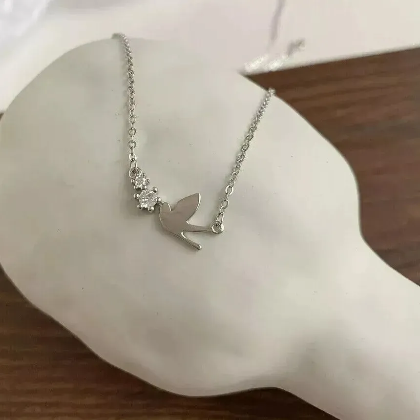Authentic Women's Flying Dove Pendant Round Lab Created Diamond In 14K White Gold Plated