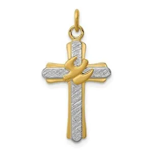 Authentic Sterling Silver & 18k Gold-plated Cross with Dove Charm Pendant 1.02 Inch