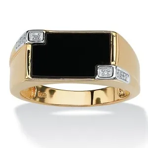 Authentic Onyx Anchor for Protection - Men's 14k Yellow Gold-plated Sterling Silver Ring