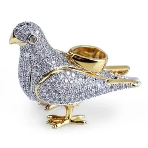Authentic Men's Amulet 14k Gold Plated Rhinestone Peace Dove Necklace Pendant Jewelry