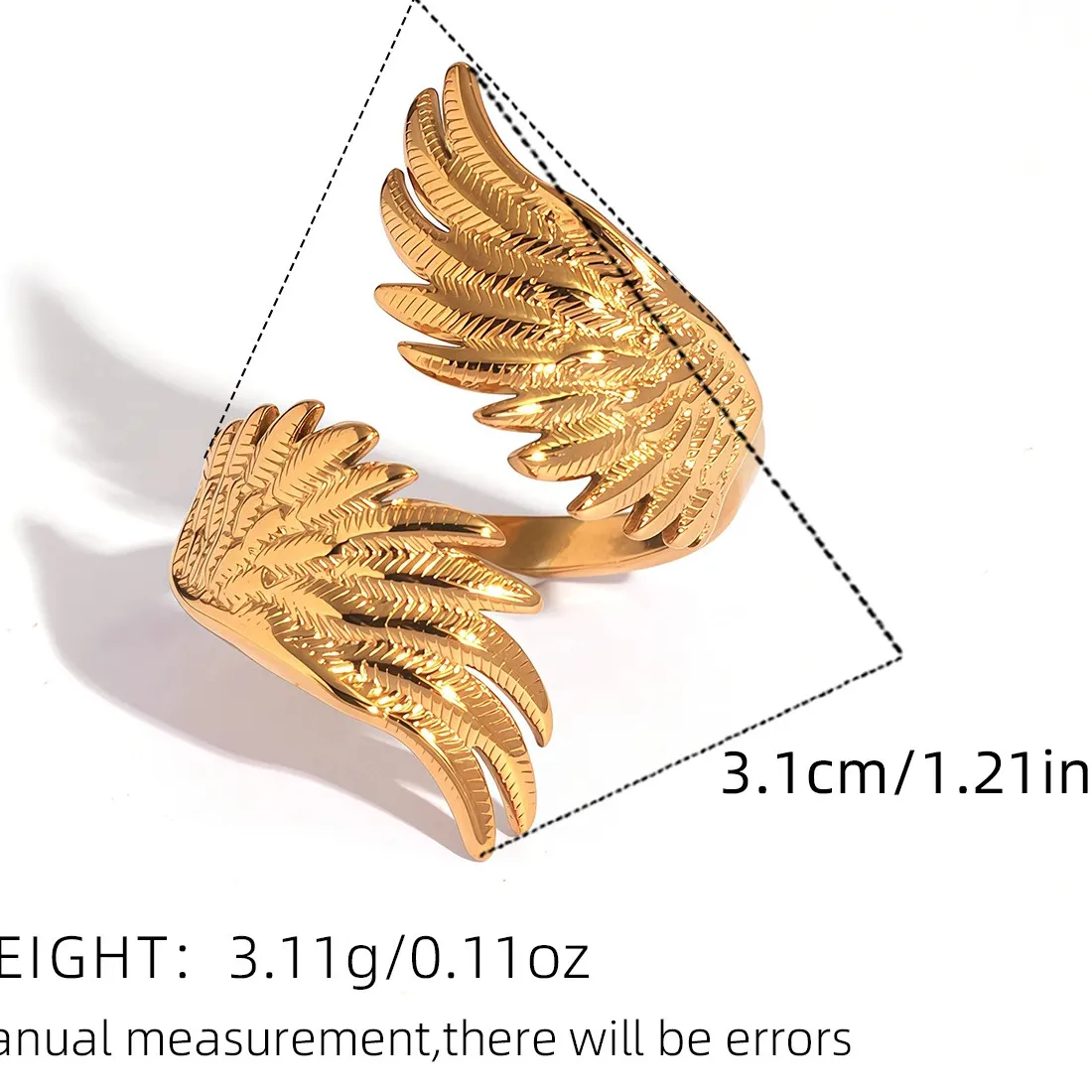 Authentic Wings of Grace Golden Feather Open Ring