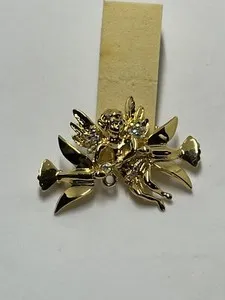 Authentic Signed Weingeroff Vintage Gold Plated and Crystal Cherub and Dove Brooch/Pin
