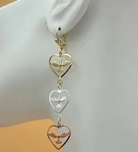 Authentic Tri Color Gold Plated Holy Spirit Symbol. Dove. Long Earrings. Lightweight.