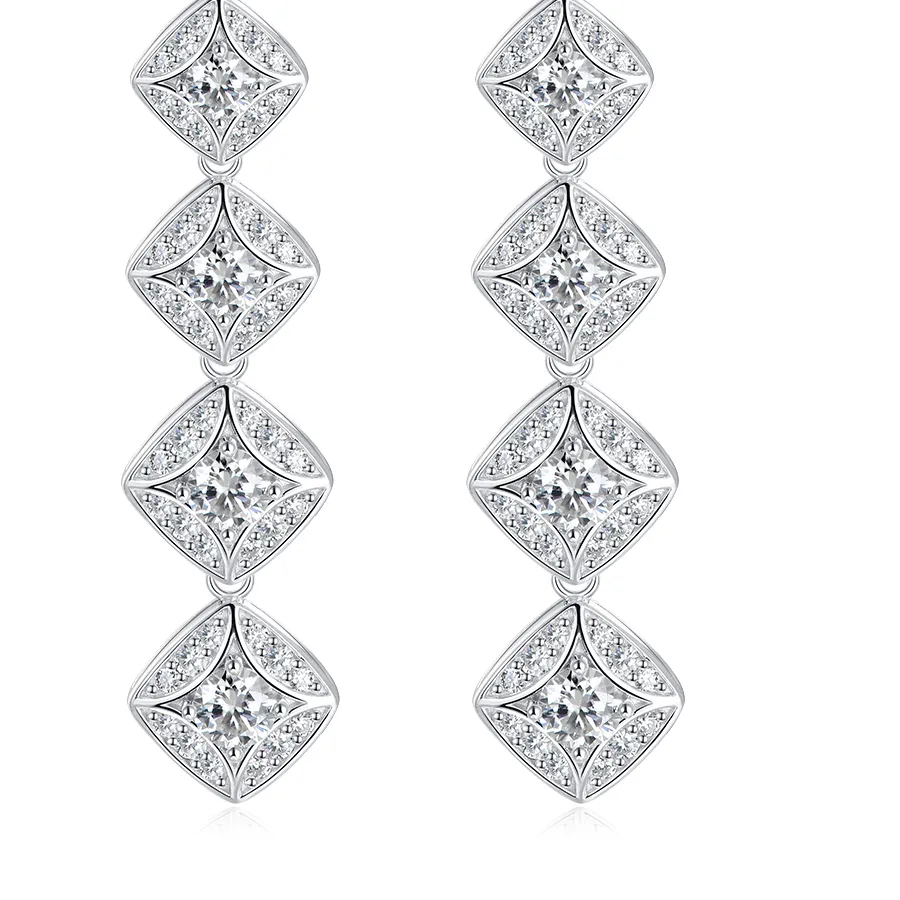 Authentic TYYL Moissanite Long Drop Earrings 40MM 925 Sterling Silver Four Leaf Clover Shape Dangle Earring Wedding Party Fine Jewelry