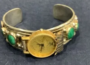 Authentic The Golden Horizon: Vintage Sterling Silver and Gold-Plated Cuff Watch