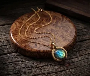 Authentic Gold Plated Labradorite Gemstone Womens Pendant Dainty Charm Labradorite Jewelry