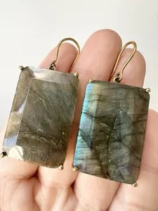 Authentic Gold Plated Natural Labradorite Earrings