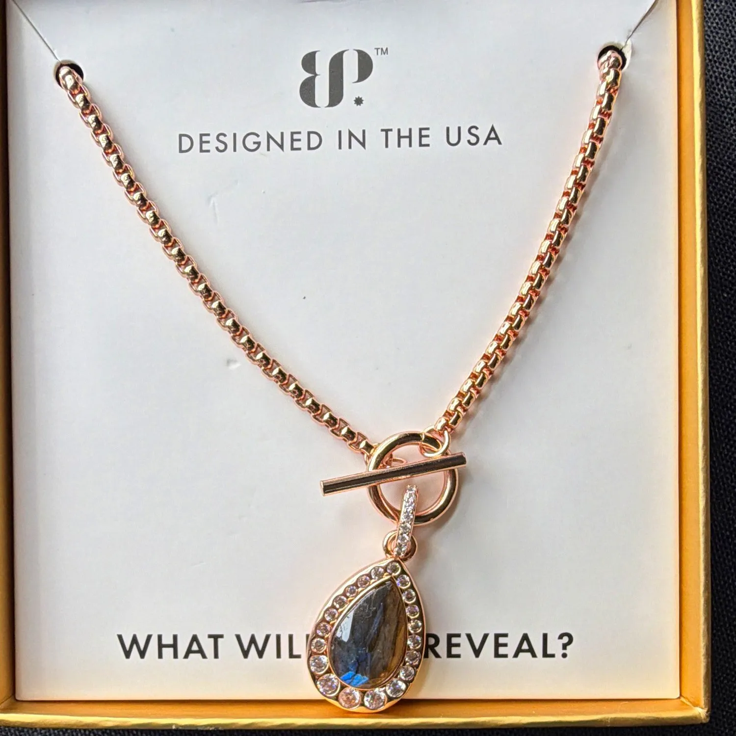 Authentic The Aurora Veil: Rose Gold Plated Genuine Labradorite Teardrop Pendant Necklace