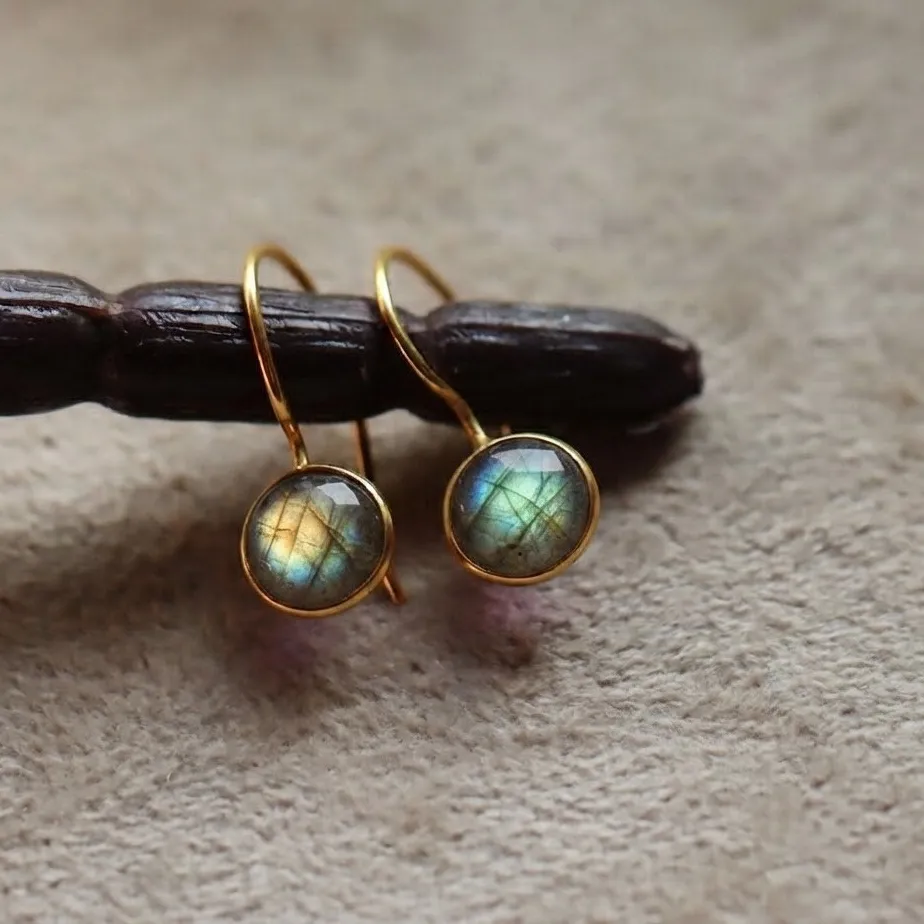 Authentic Aura of the Northern Lights Labradorite Drop Earrings in Radiant Gold