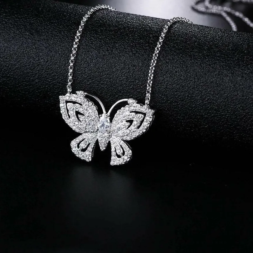 Authentic 18K White Gold Plated Adjustable Crystal Butterfly Necklace Made With Swarovski 