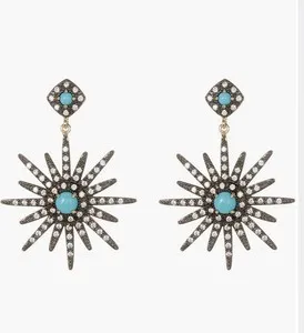Authentic Celestial Radiance Starburst Earrings in 14K Gold and Turquoise