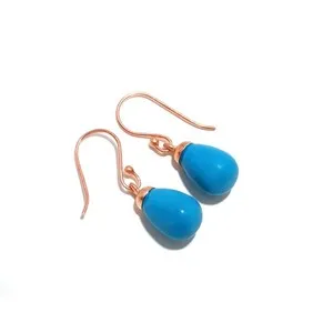 Authentic Celestial Turquoise Teardrop Dangle Earrings – Rose Gold & Silver Harmony