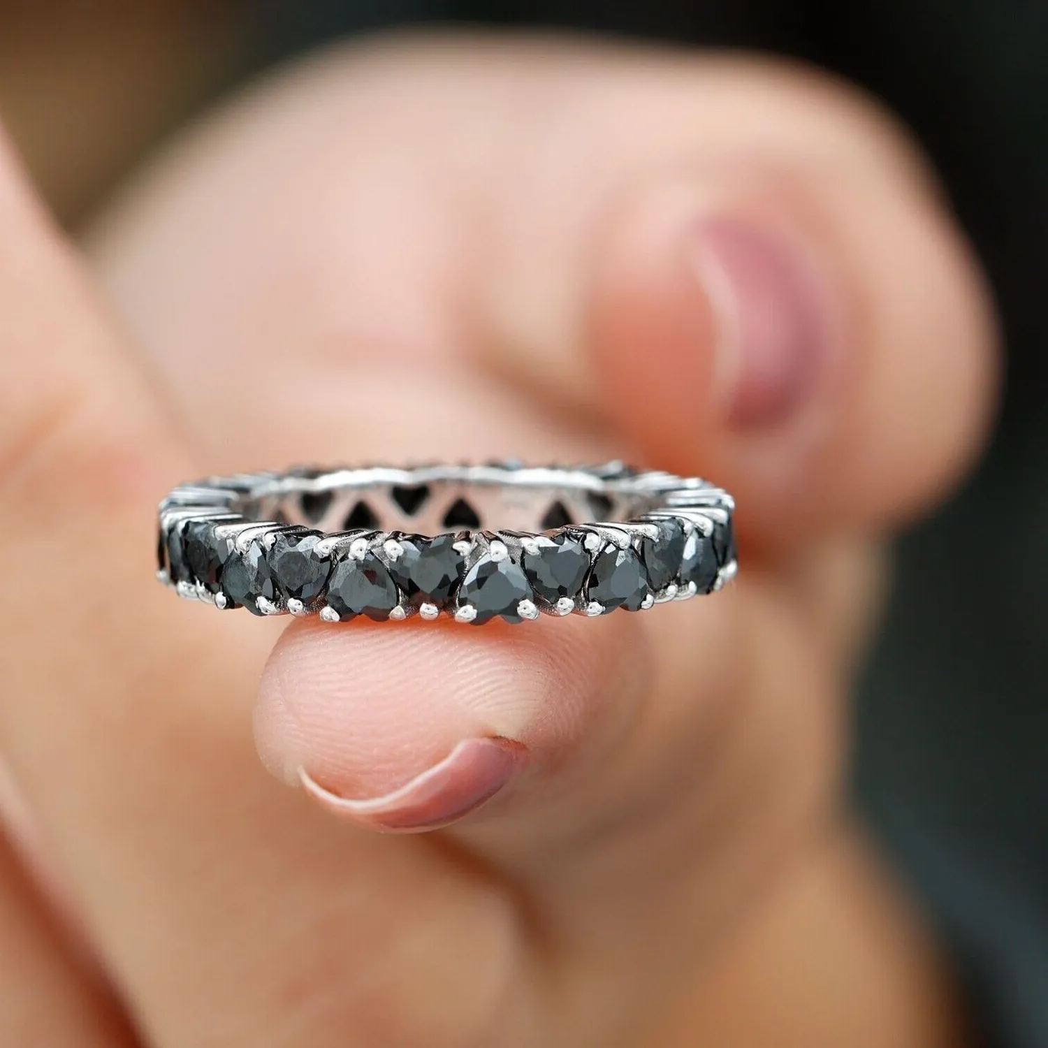 Authentic 14k White Gold Plated 2Ct Heart Cut Simulated Black Diamond Engagement Band Ring