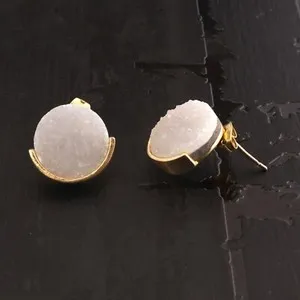 Authentic Radiant Lunar Frost Druzy Stud Earrings in Gleaming Gold